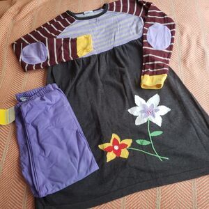 Hanna Andersson Striped/Floral Sweater Dress/NIP Leggings Sz 160/14-16 Fun Funky